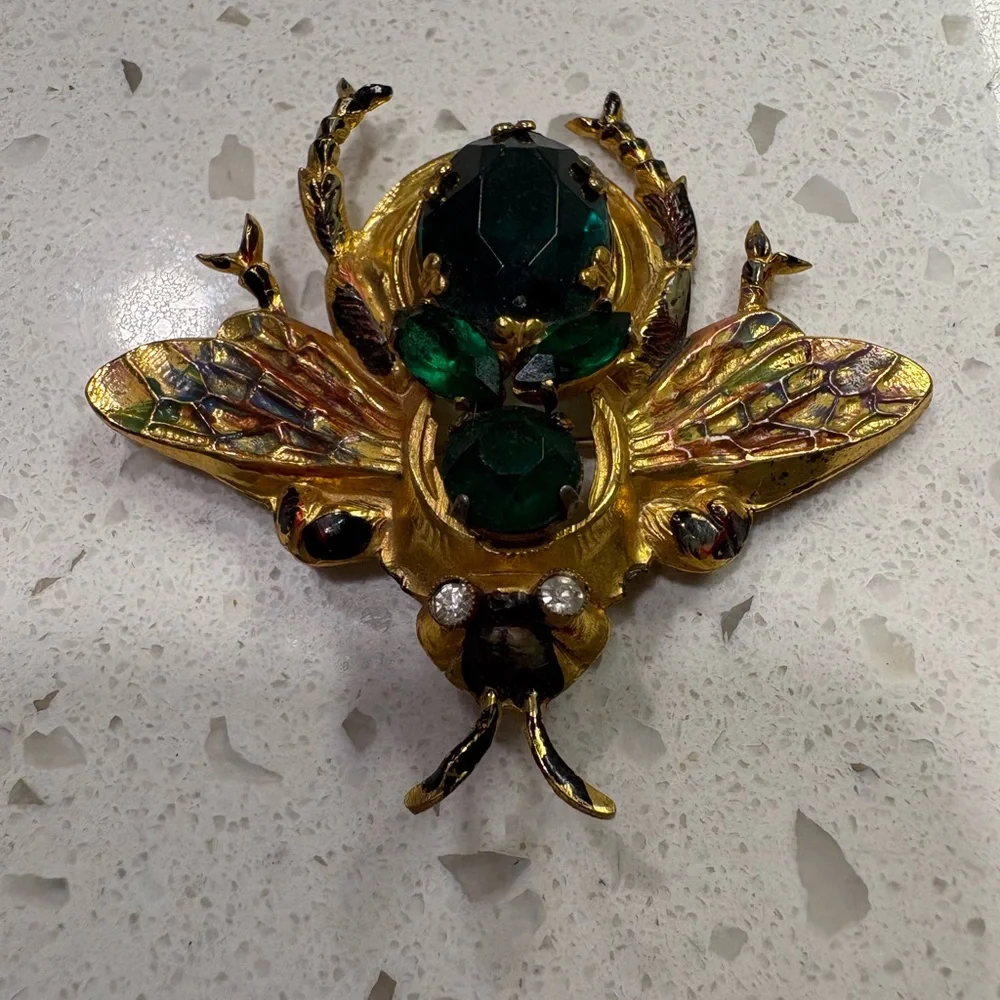 Vintage Gold and Green Insect Brooch - Picture 1 of 6
